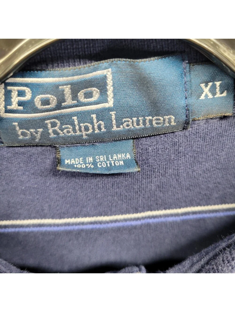 Men's Navy Blue White Striped Polo by Ralph Lauren Light Blue Pony Sz XL